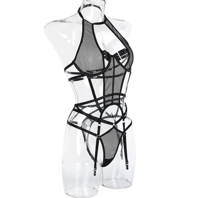 10334 1a-015 Lencería sexy de mallas 2 piezas (no incluye medias)