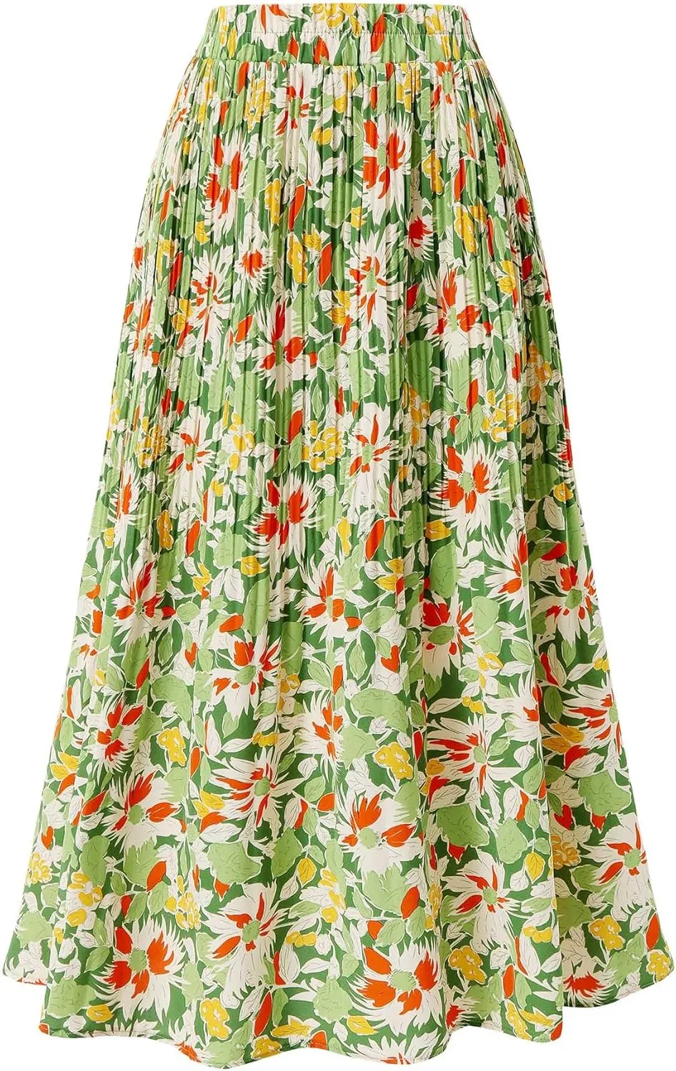 Basoteeuo Womens Skirt Leopard Print Midi Long Shirring Pleated Skirts High Waisted A Line Skirts