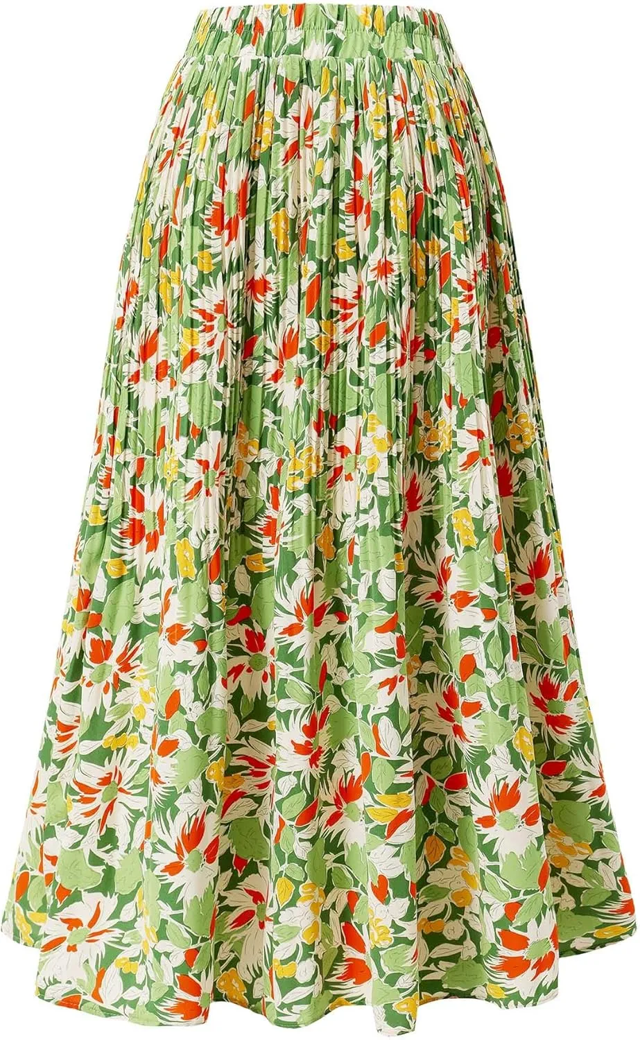 Basoteeuo Womens Skirt Leopard Print Midi Long Shirring Pleated Skirts High Waisted A Line Skirts