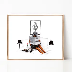Breakfast in bed girly fashion illustration art print