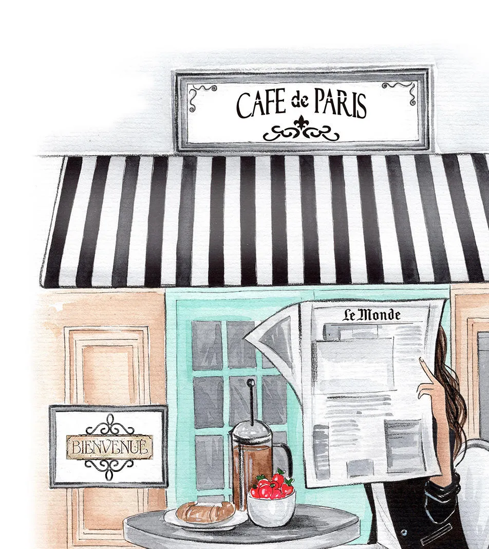 Breakfast in Paris cafe art print fashion illustration