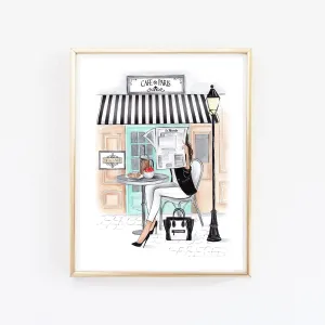 Breakfast in Paris cafe art print fashion illustration