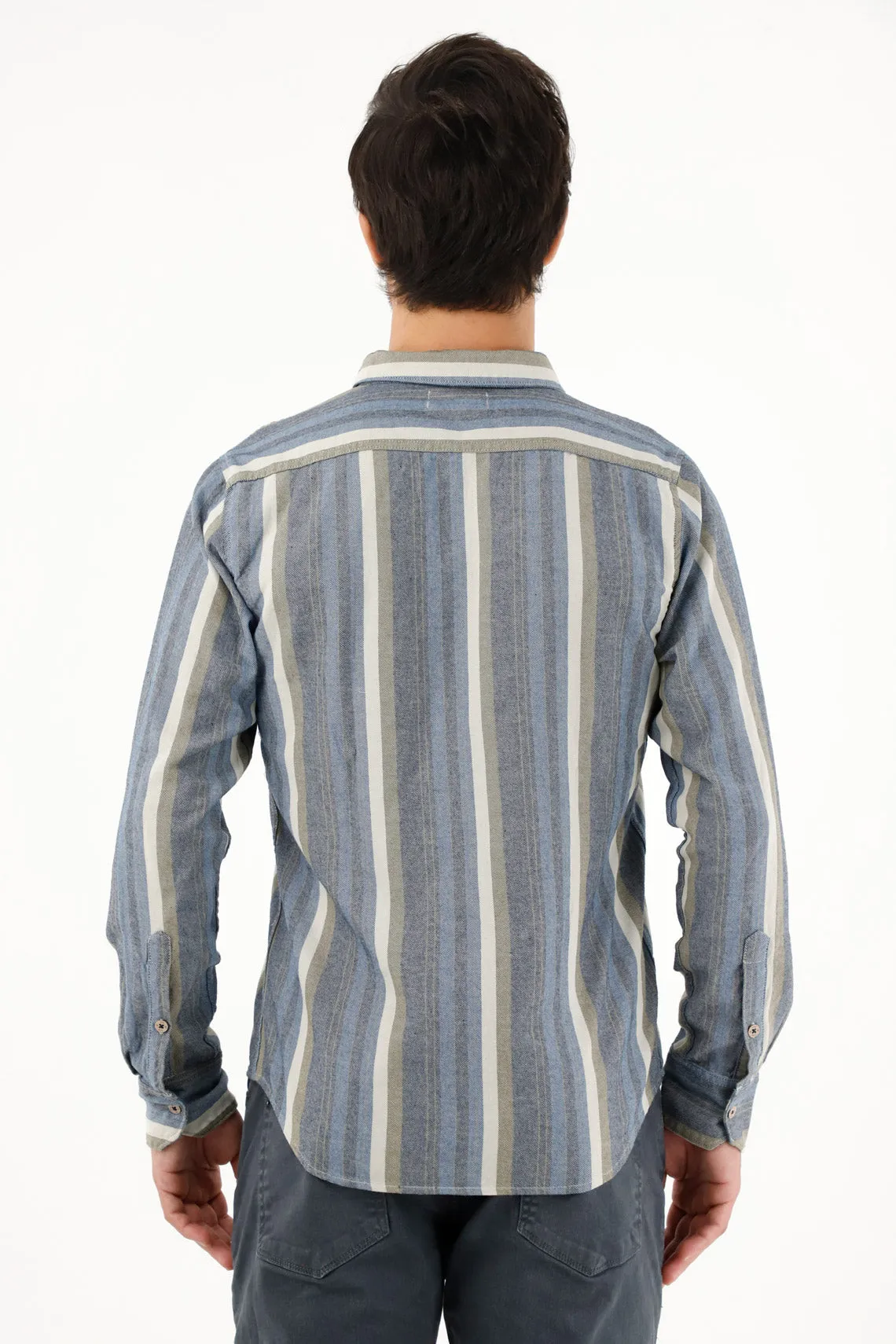 Camisa manga larga a rayas de color para hombre