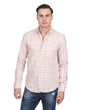 Camisas Hombre Casuales Moda Regular Fit Manga Larga Cuadros Beige B25219