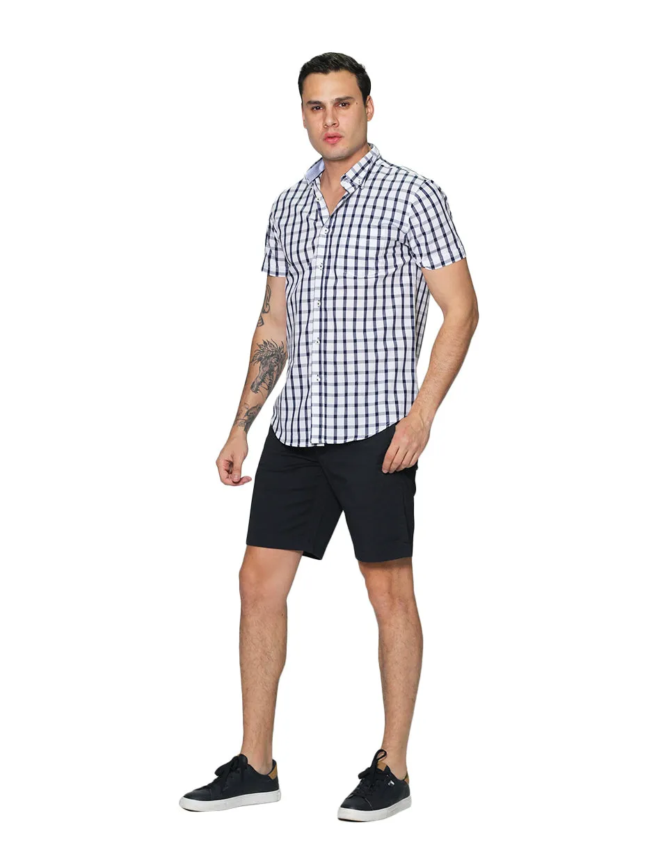 Camisas Hombre Manga Corta Cuadros Regular Fit B31271 Blanco