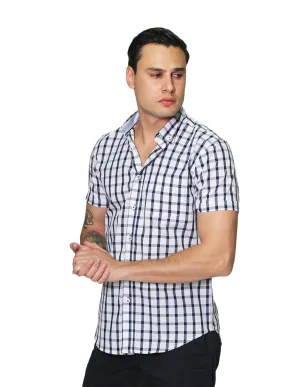 Camisas Hombre Manga Corta Cuadros Regular Fit B31271 Blanco