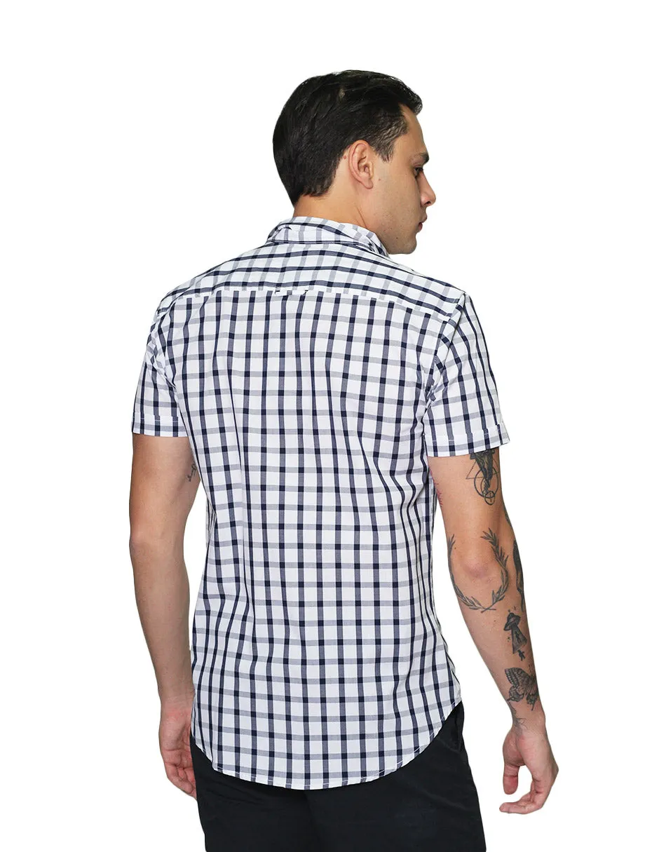 Camisas Hombre Manga Corta Cuadros Regular Fit B31271 Blanco