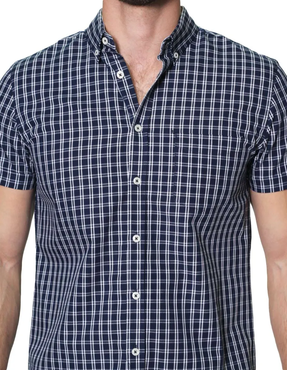 Camisas Hombre Manga Corta Cuadros Regular Fit B31272 Marino