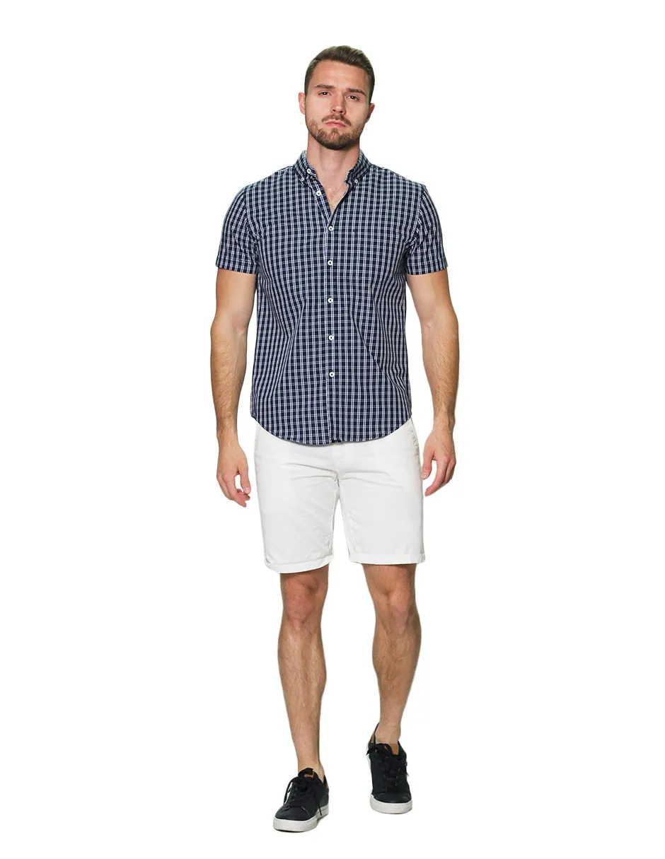 Camisas Hombre Manga Corta Cuadros Regular Fit B31272 Marino