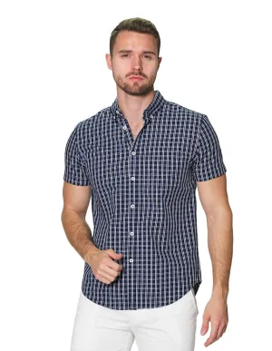 Camisas Hombre Manga Corta Cuadros Regular Fit B31272 Marino