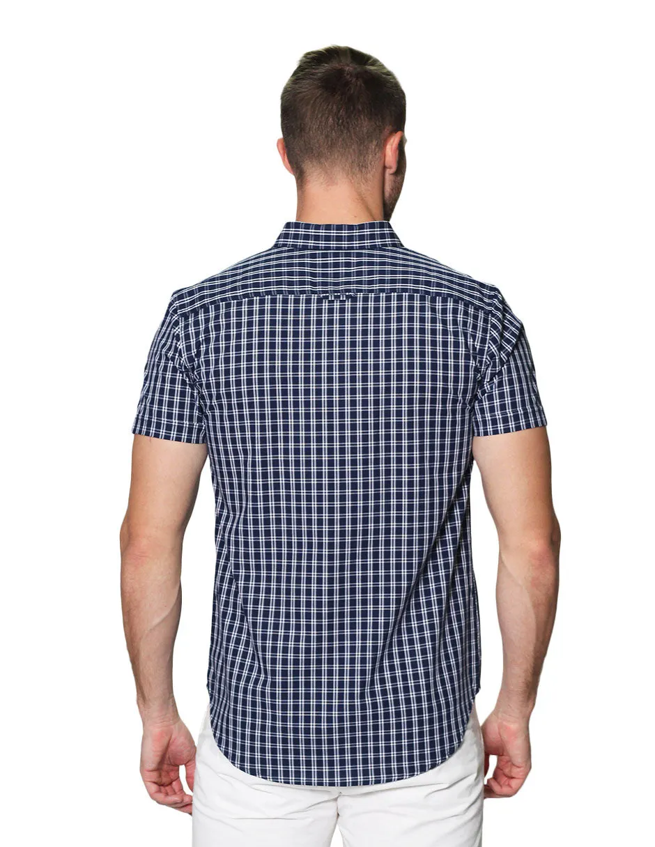 Camisas Hombre Manga Corta Cuadros Regular Fit B31272 Marino