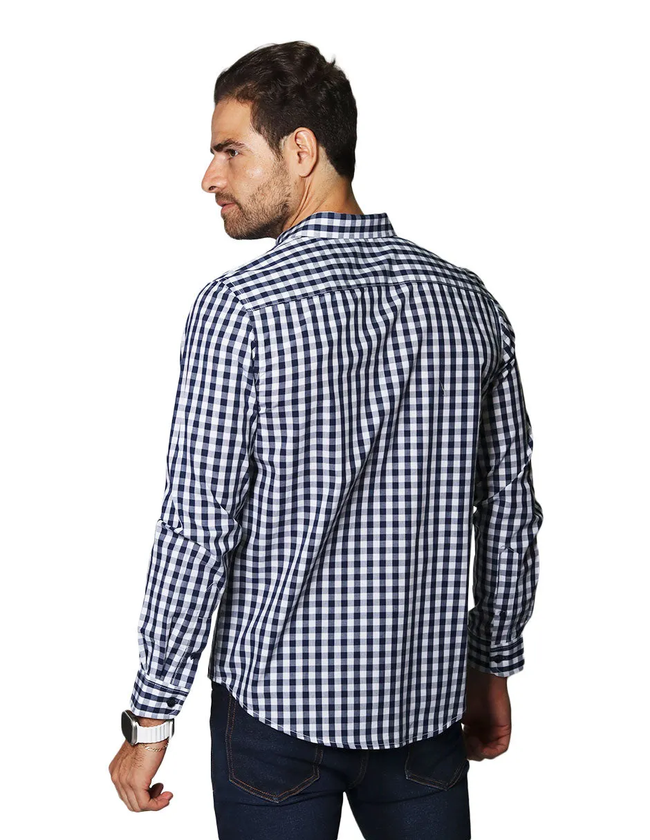 Camisas Para Hombre De Manga Larga Con Estampado de Cuadros Regular Fit B35216 Blanco