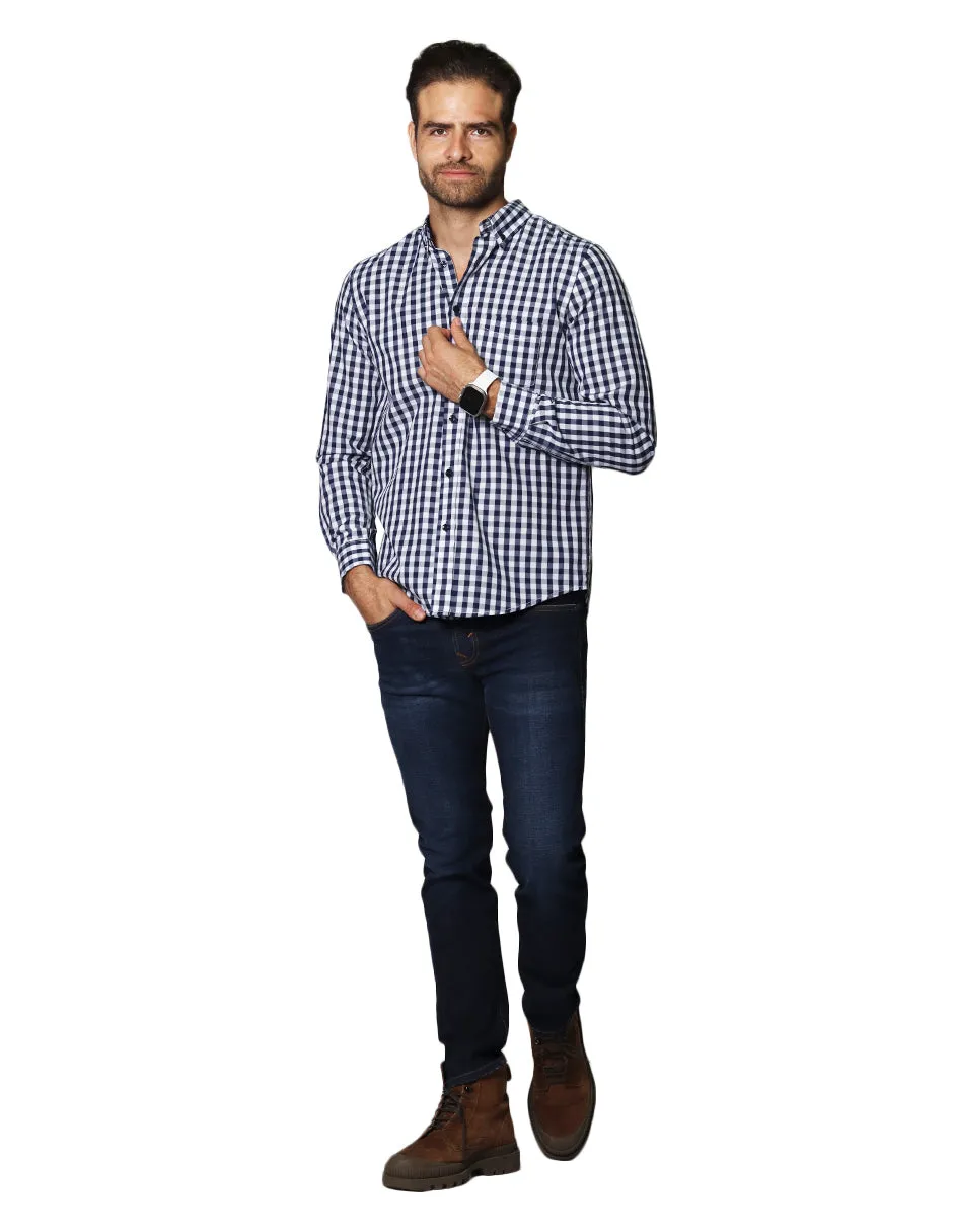 Camisas Para Hombre De Manga Larga Con Estampado de Cuadros Regular Fit B35216 Blanco