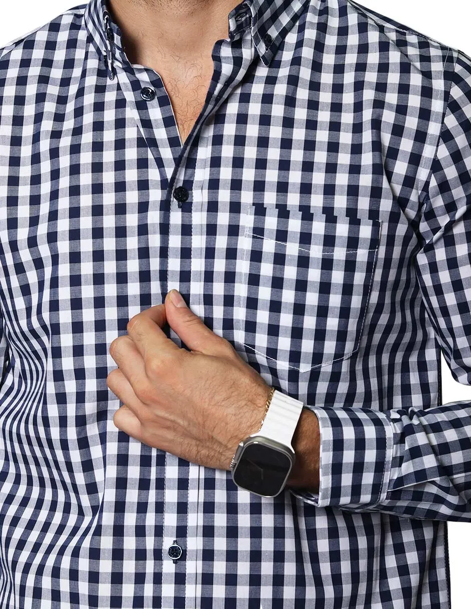 Camisas Para Hombre De Manga Larga Con Estampado de Cuadros Regular Fit B35216 Blanco