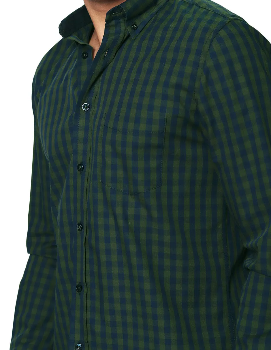 Camisas Para Hombre De Manga Larga Con Estampado de Cuadros Regular Fit B35216 Militar