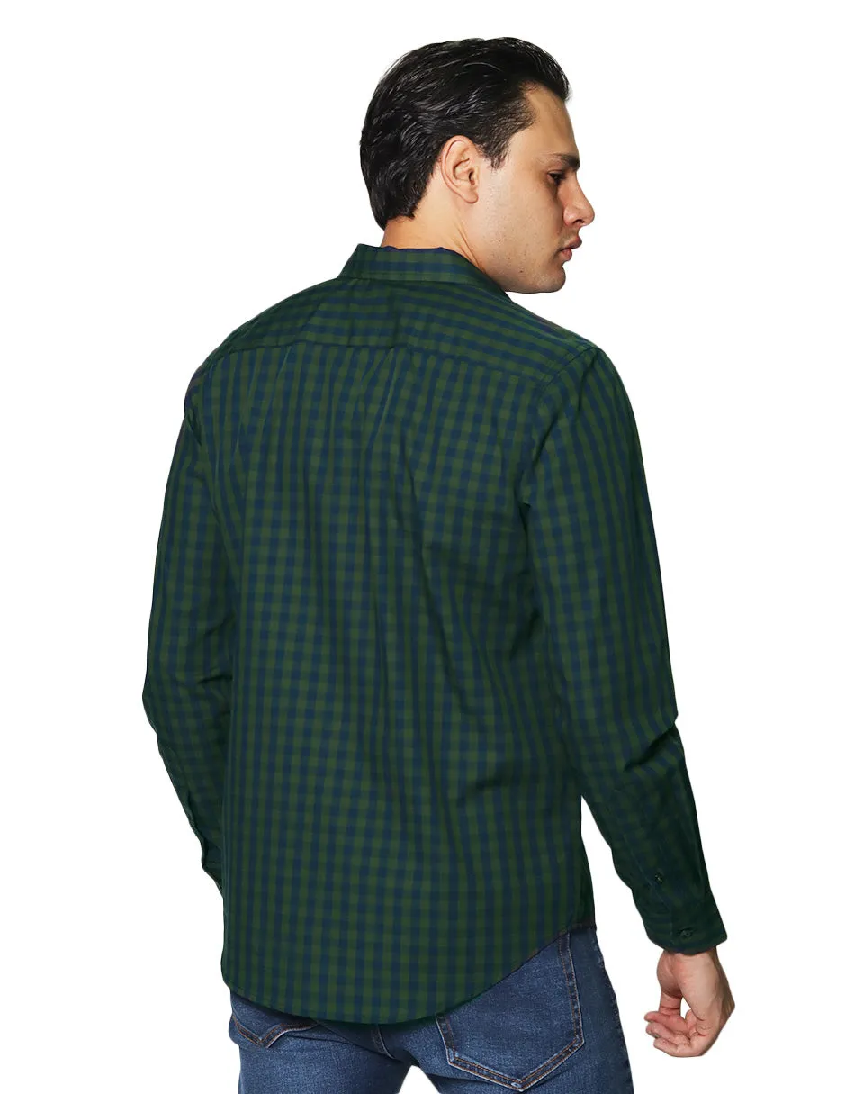 Camisas Para Hombre De Manga Larga Con Estampado de Cuadros Regular Fit B35216 Militar