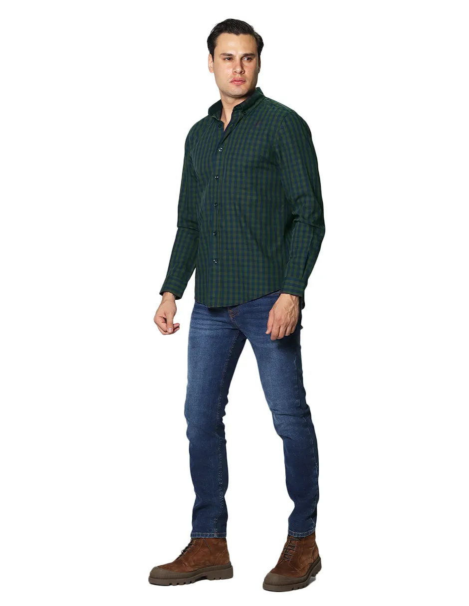 Camisas Para Hombre De Manga Larga Con Estampado de Cuadros Regular Fit B35216 Militar