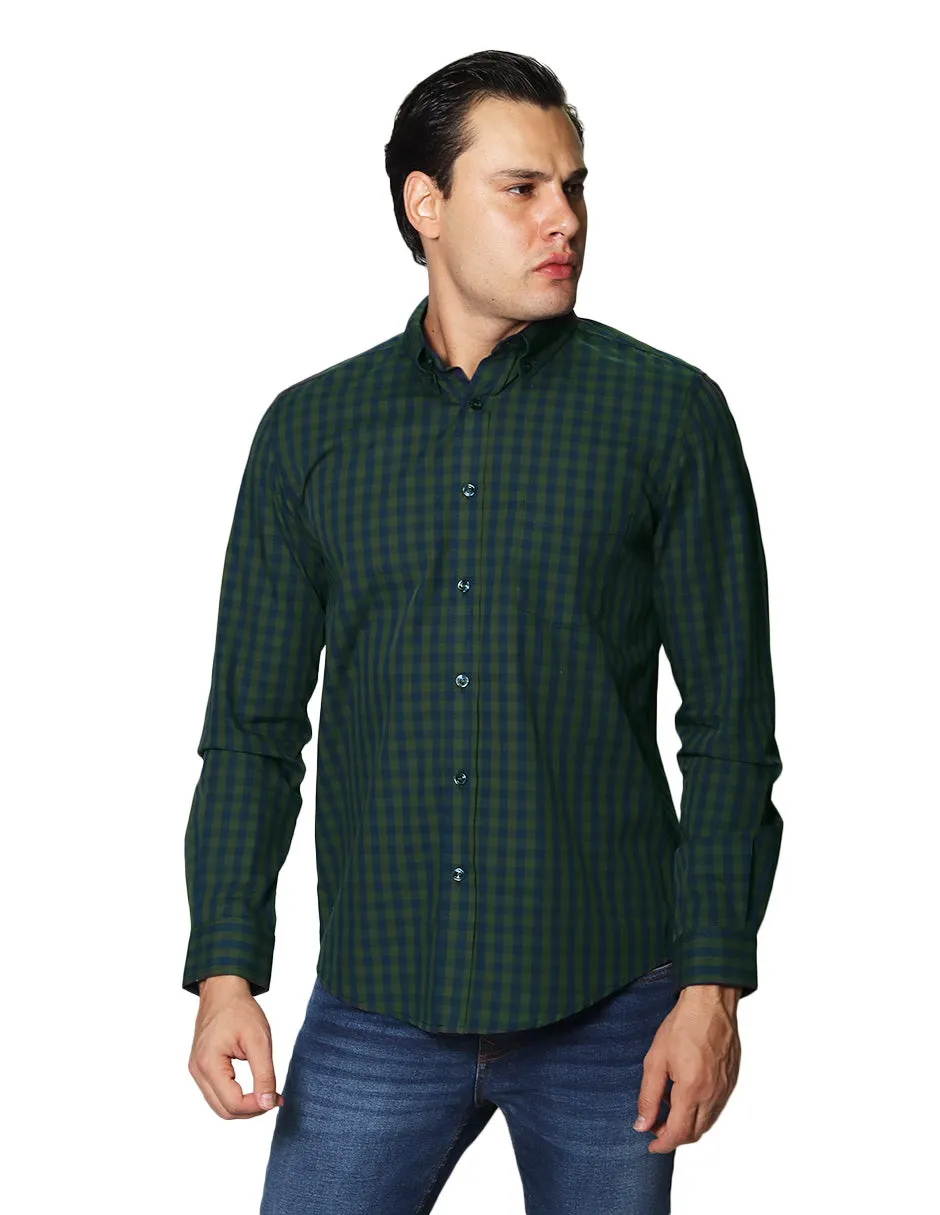 Camisas Para Hombre De Manga Larga Con Estampado de Cuadros Regular Fit B35216 Militar