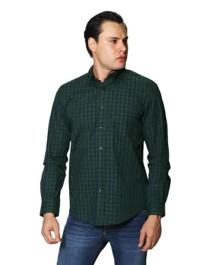 Camisas Para Hombre De Manga Larga Con Estampado de Cuadros Regular Fit B35216 Militar
