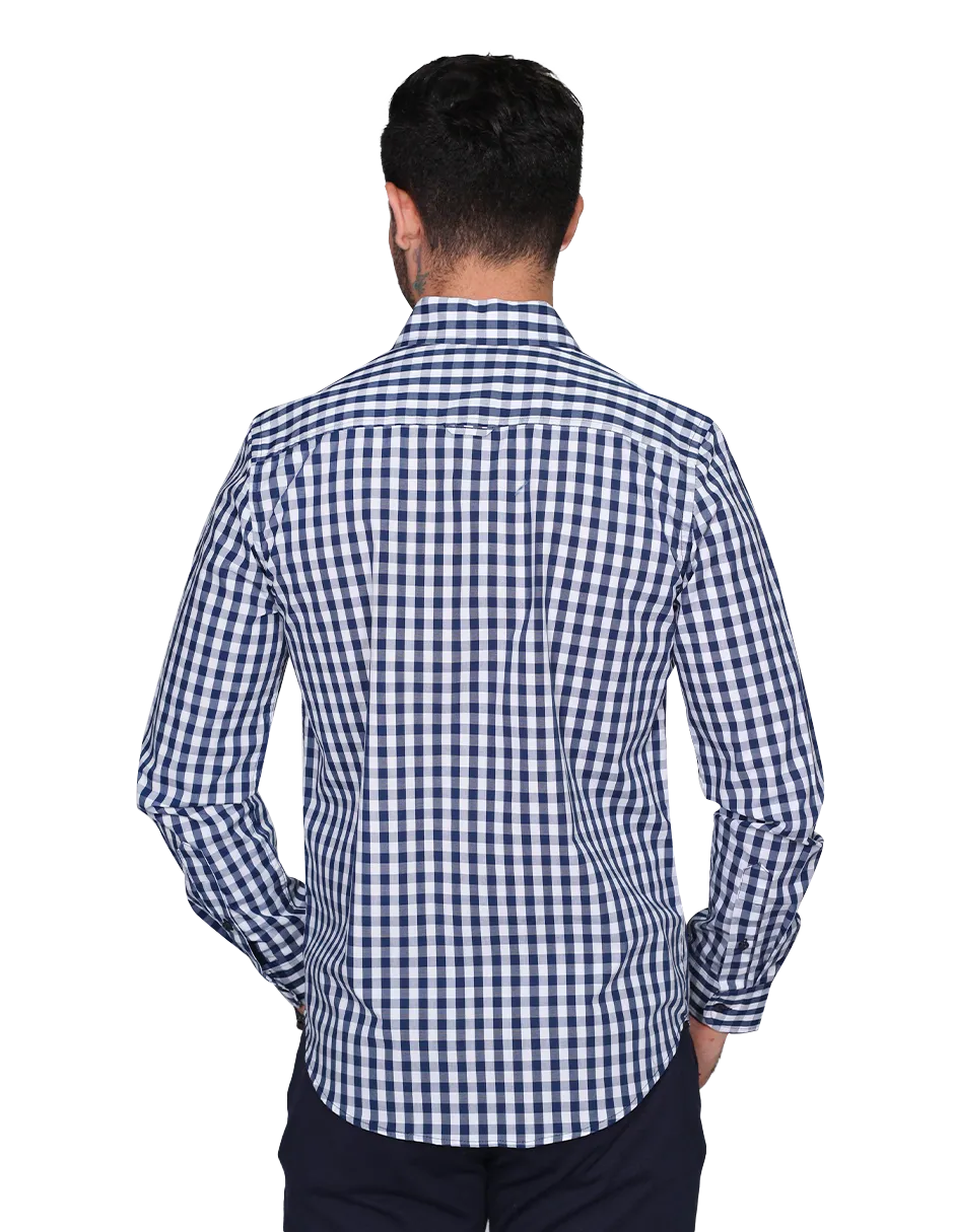 Camisas Para Hombre Manga Larga Cuadros Regular Fit Marino B15216