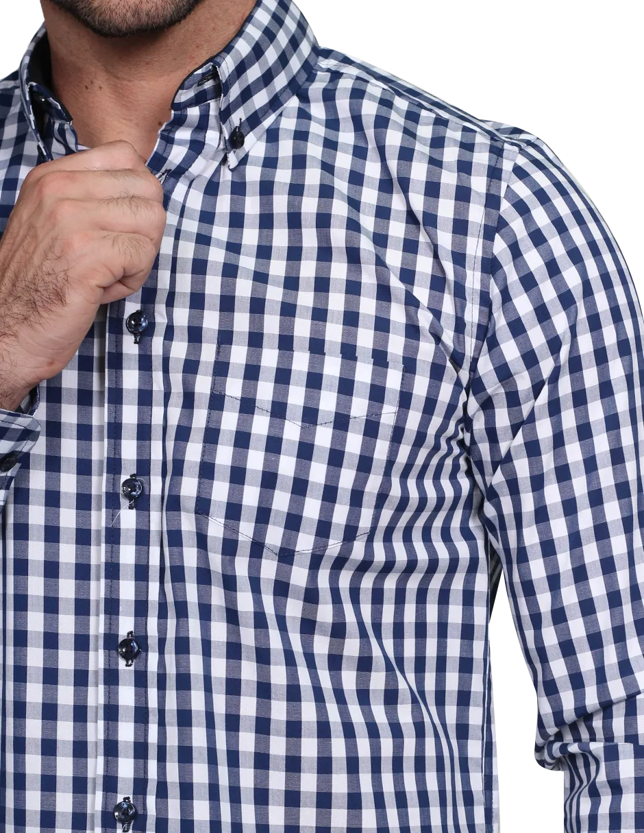 Camisas Para Hombre Manga Larga Cuadros Regular Fit Marino B15216