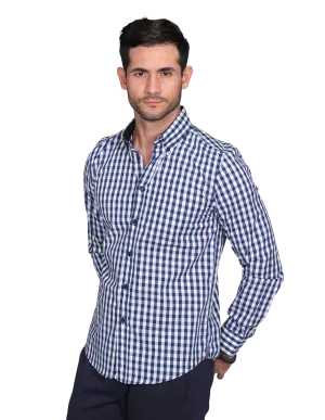 Camisas Para Hombre Manga Larga Cuadros Regular Fit Marino B15216