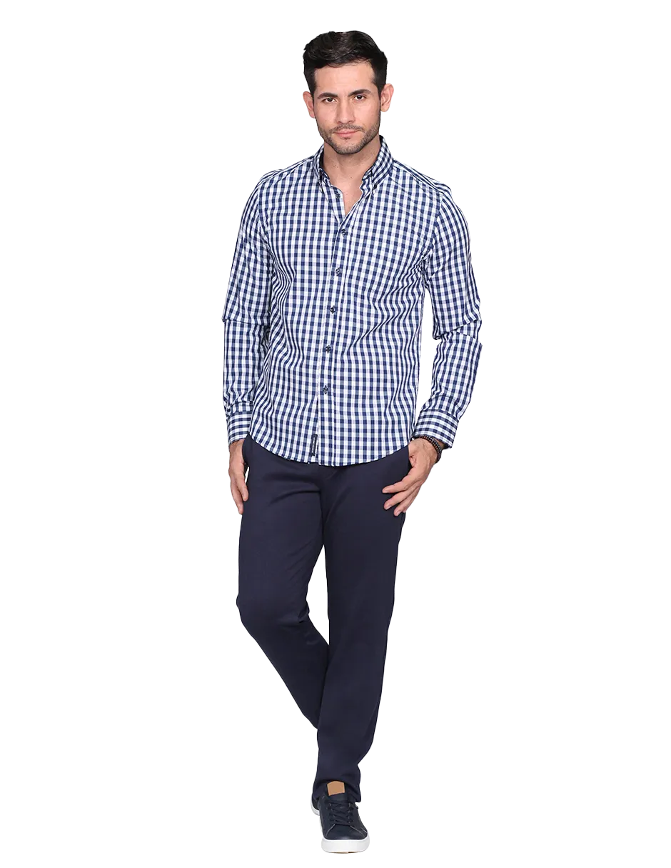 Camisas Para Hombre Manga Larga Cuadros Regular Fit Marino B15216