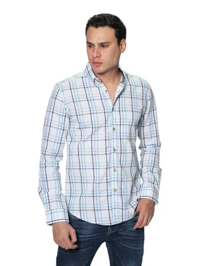 Camisas Para Hombre Manga Larga Cuadros Slim Fit B31109 Blanco