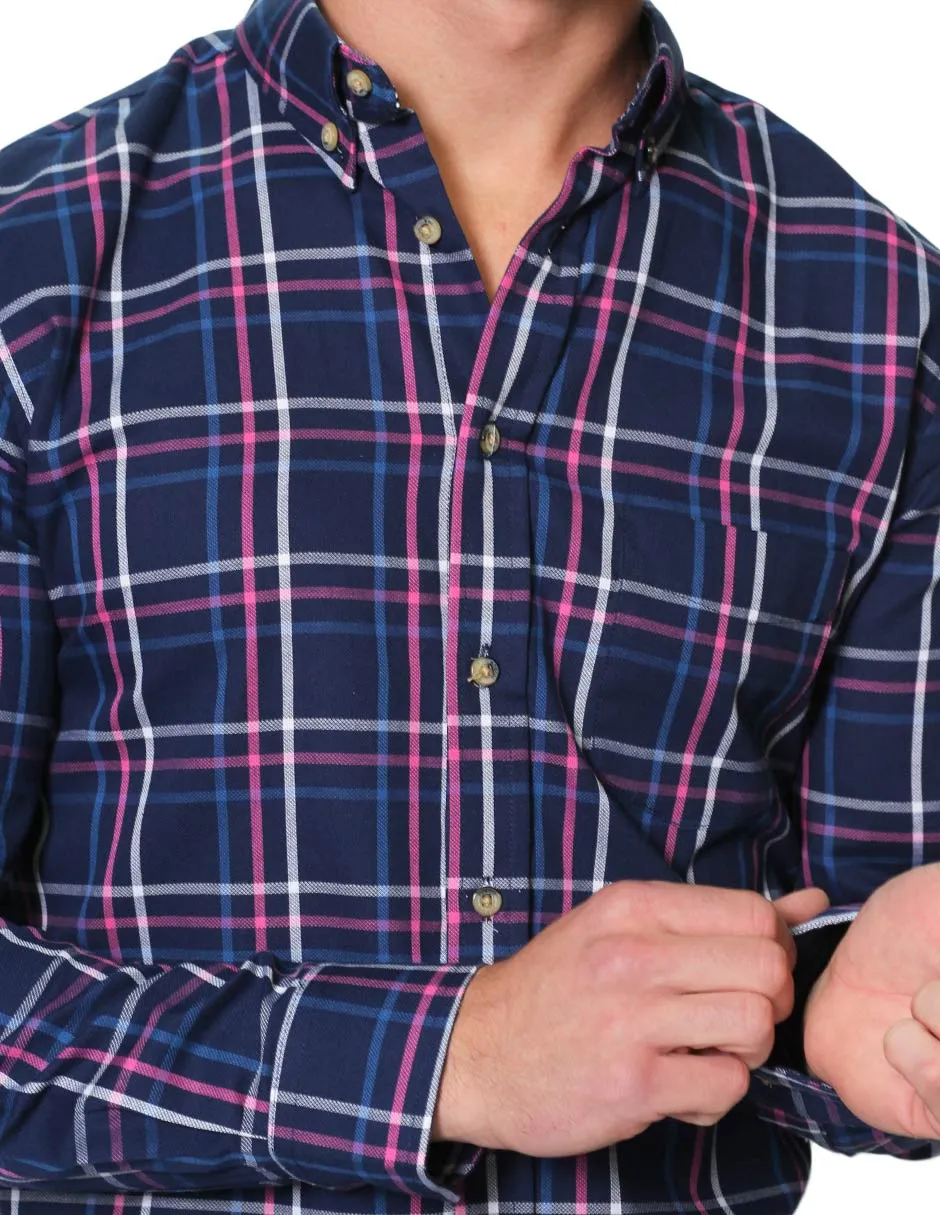 Camisas Para Hombre Manga Larga Cuadros Slim Fit B31109 Marino