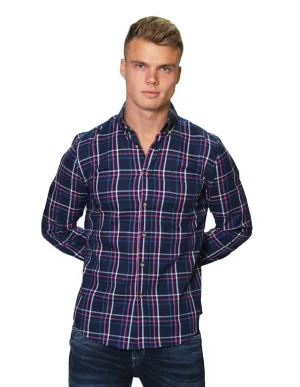 Camisas Para Hombre Manga Larga Cuadros Slim Fit B31109 Marino