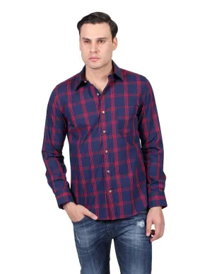 Camisas Para Hombre Manga Larga Cuadros Slim Fit Marino B25105