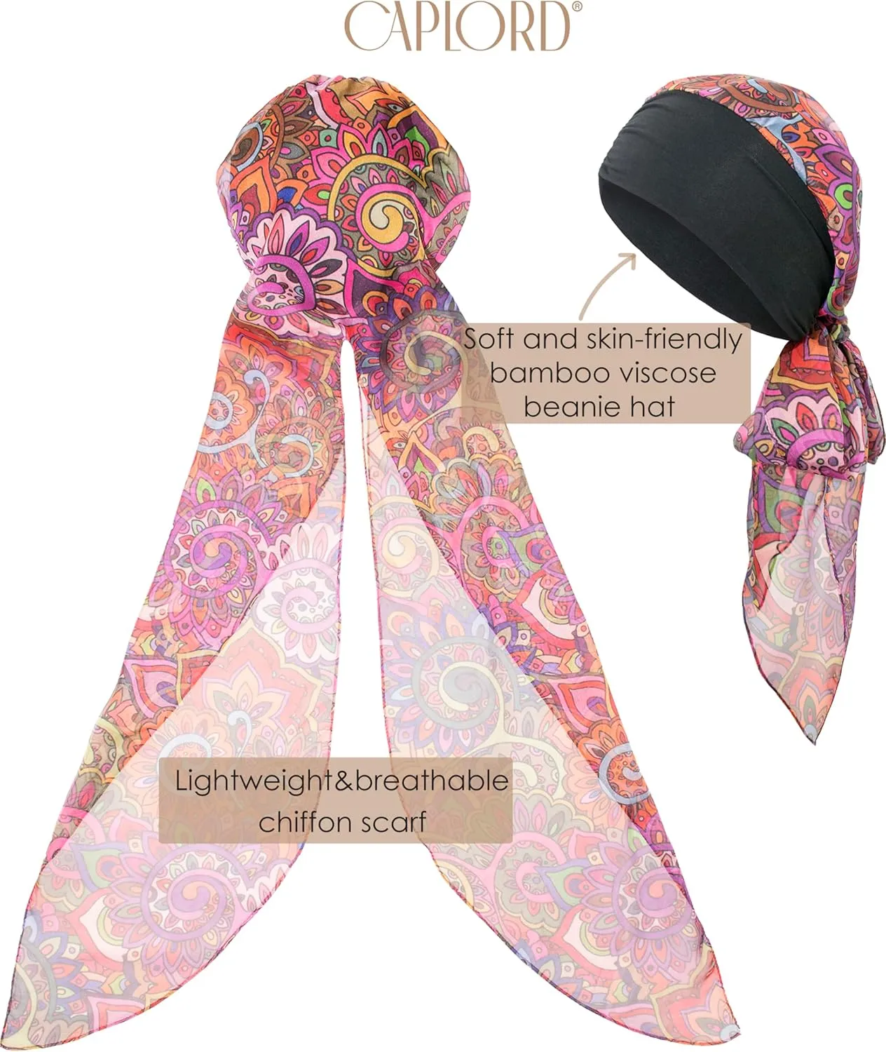 CAPLORD Head Scarf for Women Skull Cap Chemo Patients Headwear Cancer Hair Loss Scarf Headwrap Cover Hat Turban Covering Wrap