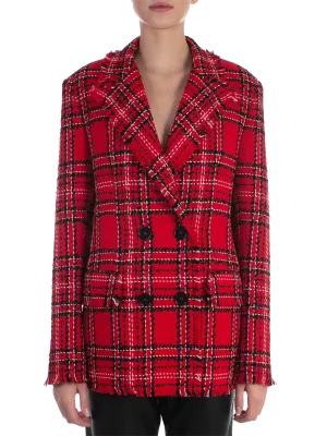 Chaqueta De Tweed De Algodn Con Tartn Rojo