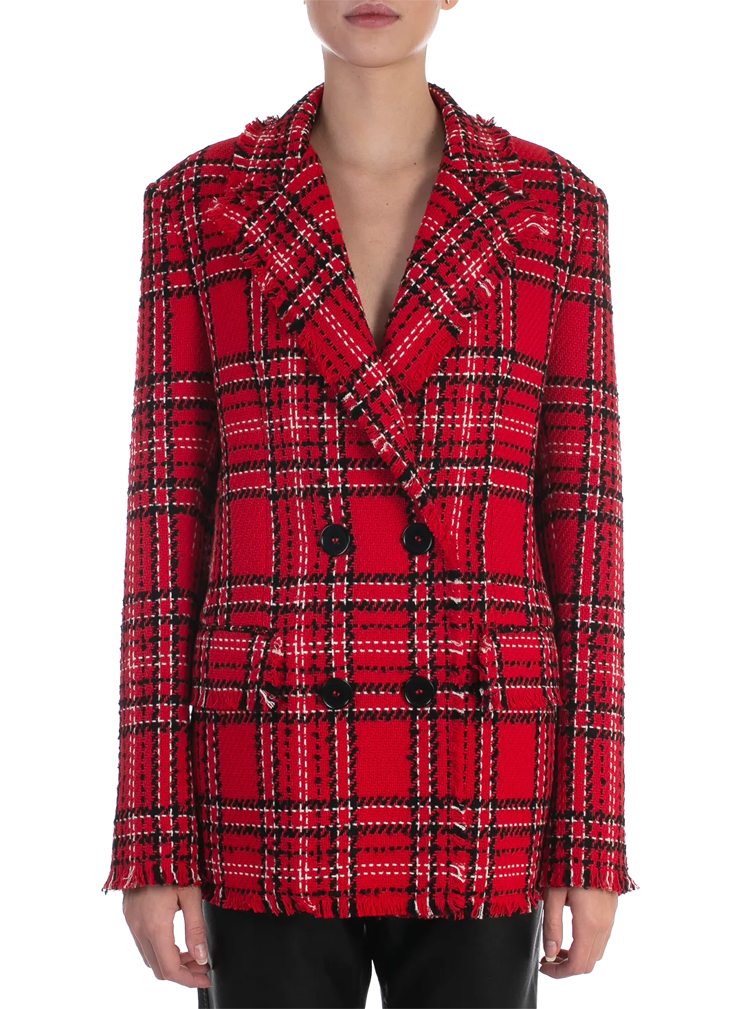 Chaqueta De Tweed De Algodn Con Tartn Rojo