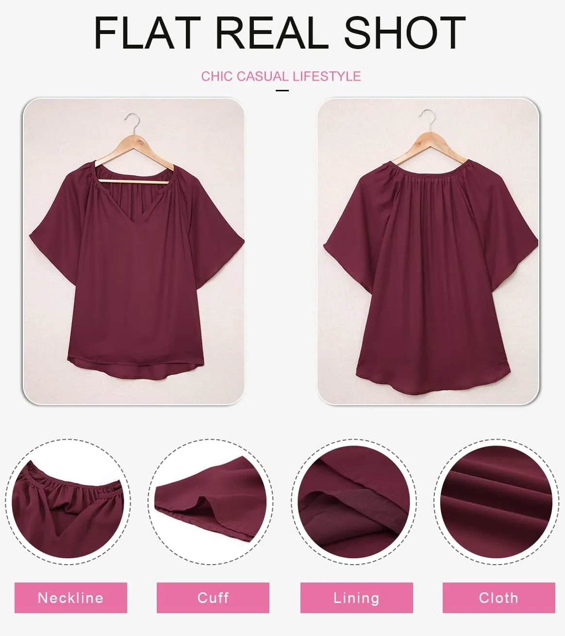 Dokotoo Womens Summer Tops V Neck Short Sleeve Shirts Business Work Chiffon Women Blouses