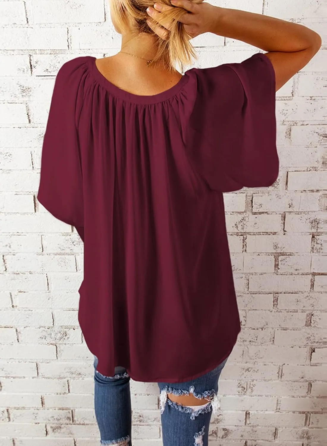 Dokotoo Womens Summer Tops V Neck Short Sleeve Shirts Business Work Chiffon Women Blouses