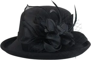 Elegant Hat for Men Women Wide Brim Boater Fedora Flat Top Hat Church Cap Vintage Hats for Women Fall Hat