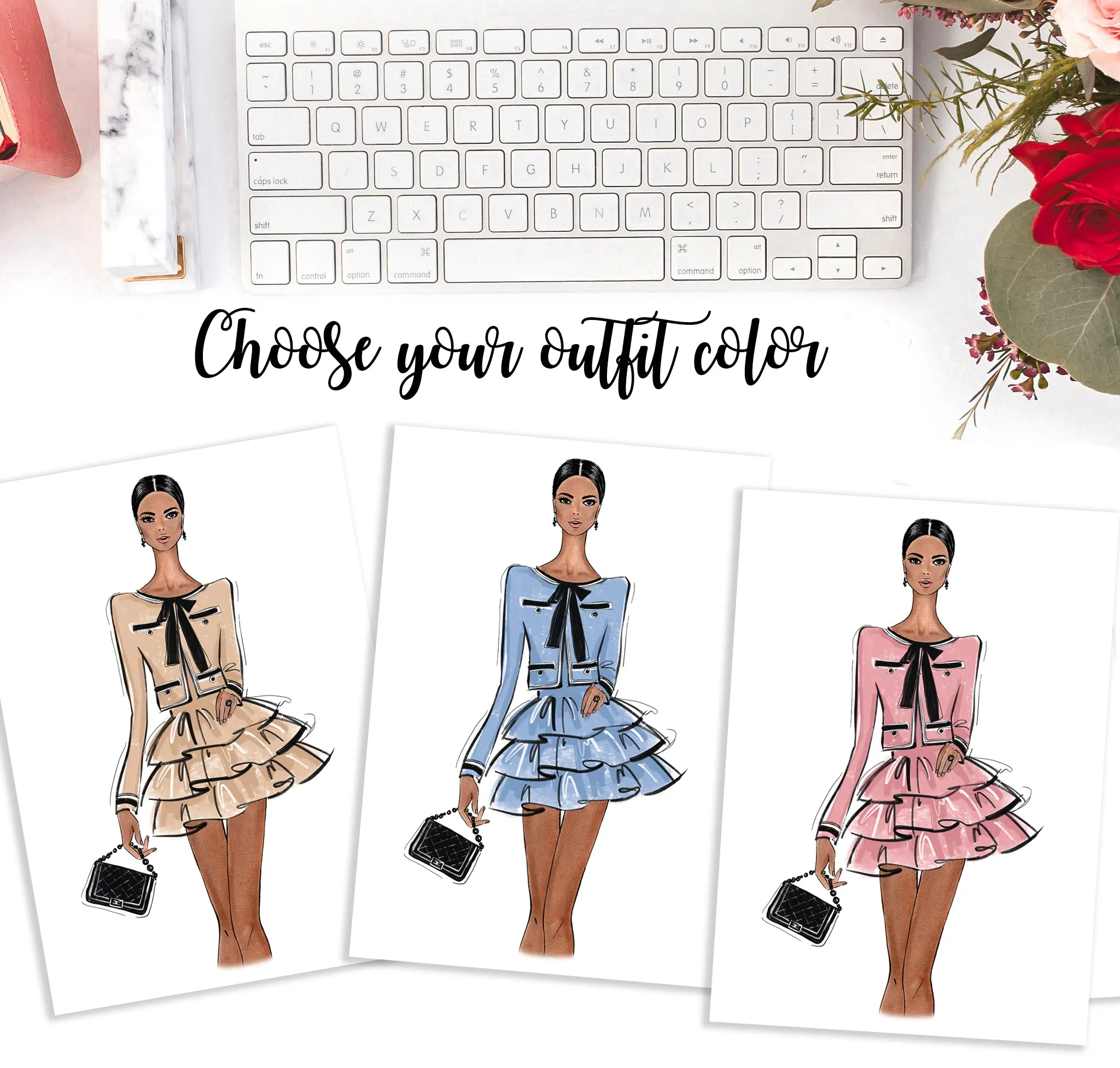Fashion girly outfit art print fashion illustration
