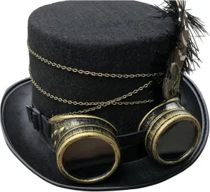 Felt Steampunk Top Hat for Adult with Goggles Vintage Victorian Steampunk Costume Hat Women Men Halloween Props