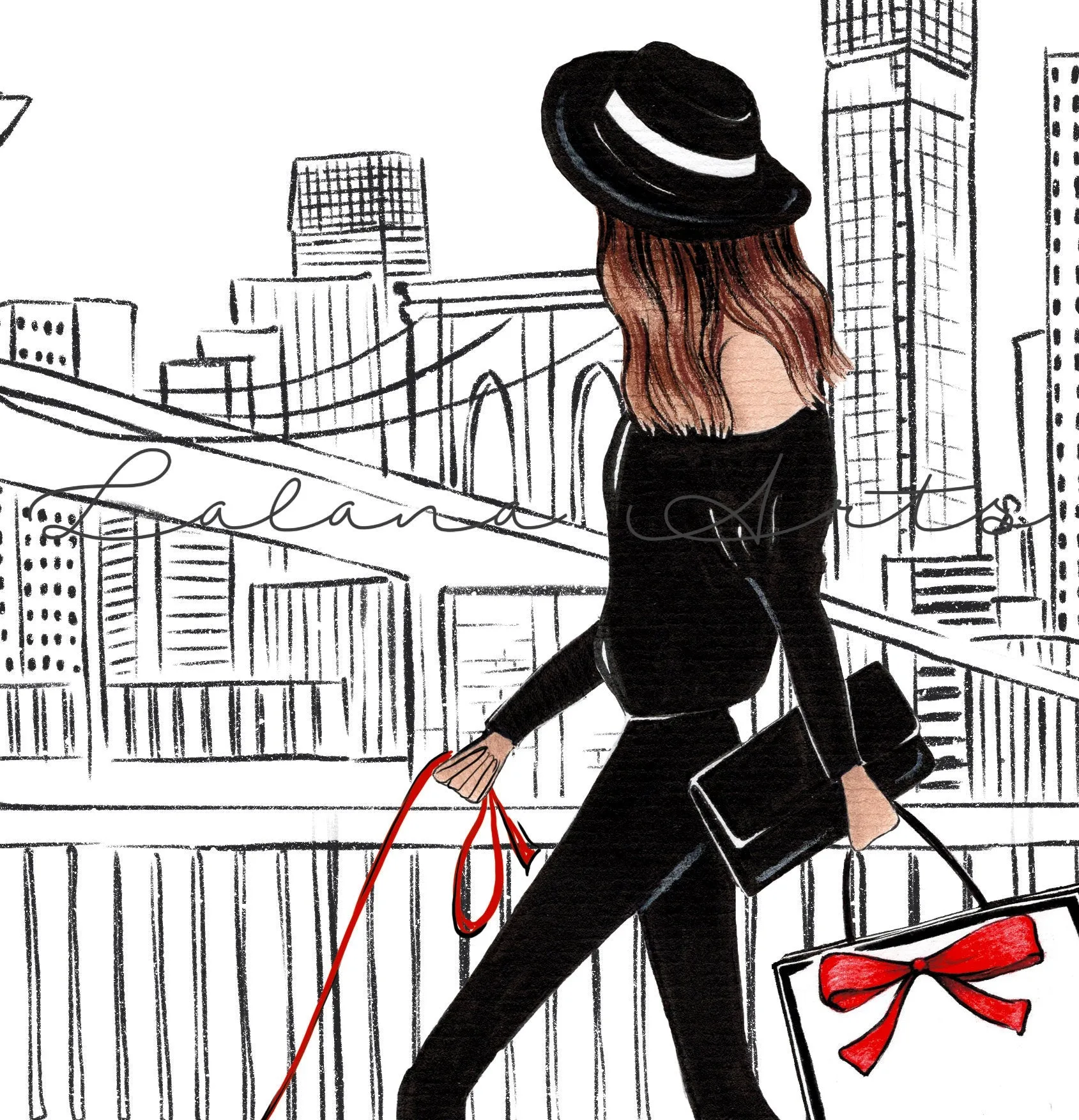 Girl with Dalmatian in New York art print fashion illustration