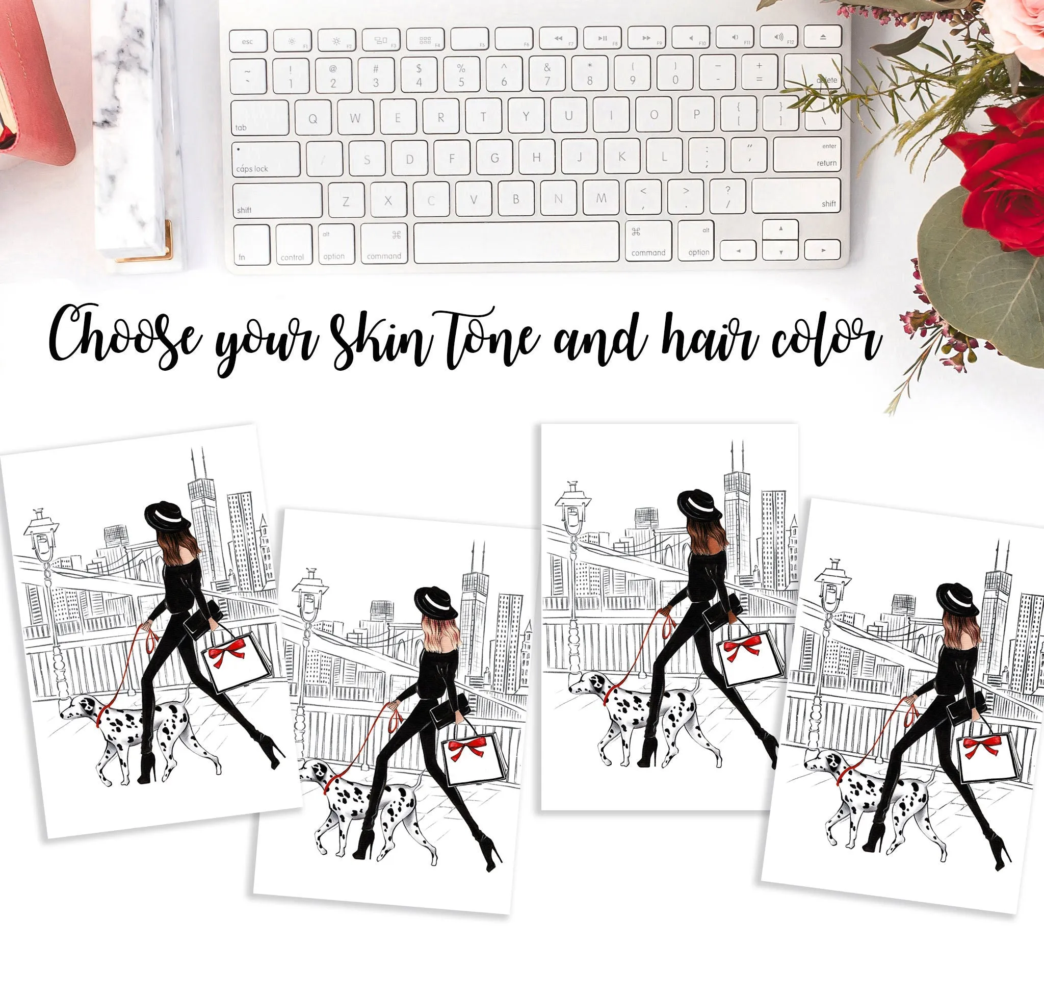 Girl with Dalmatian in New York art print fashion illustration