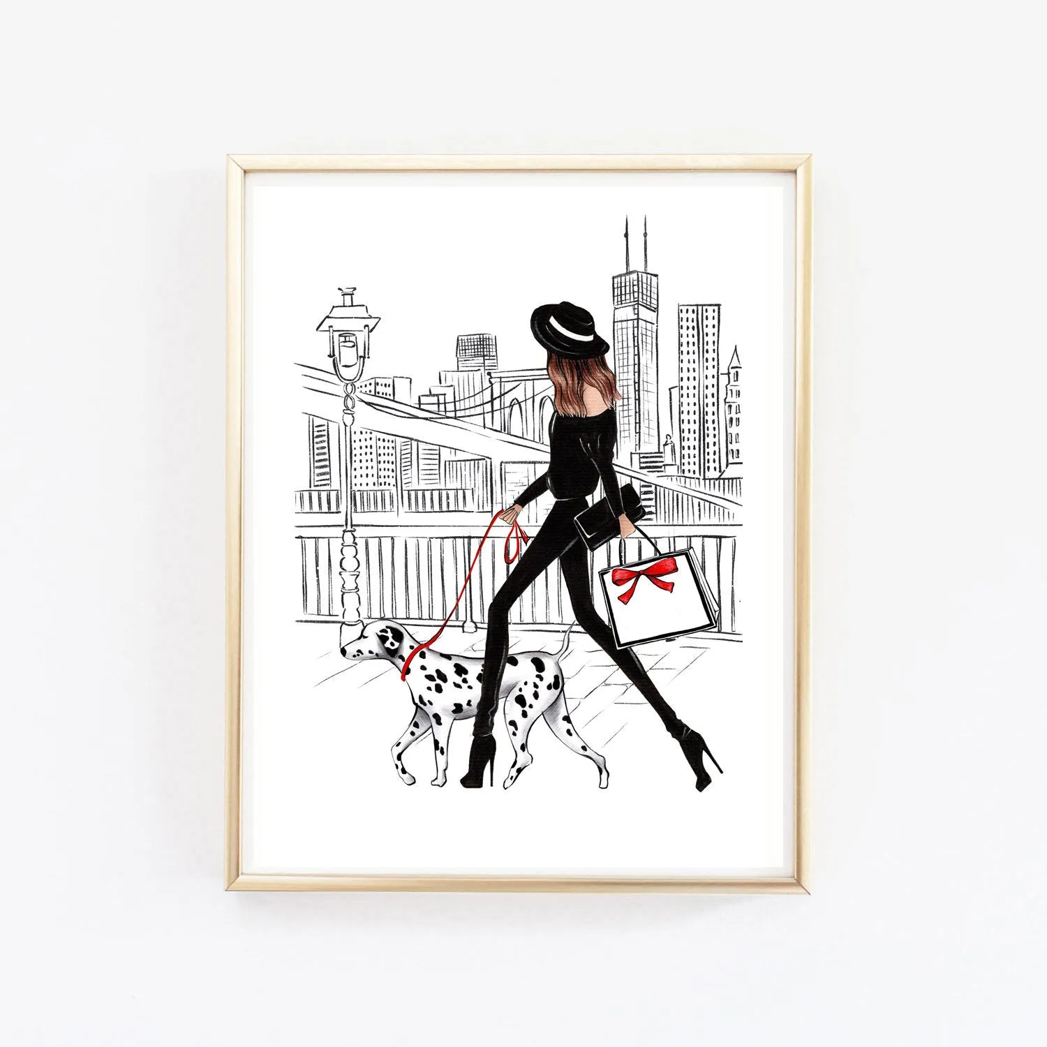 Girl with Dalmatian in New York art print fashion illustration