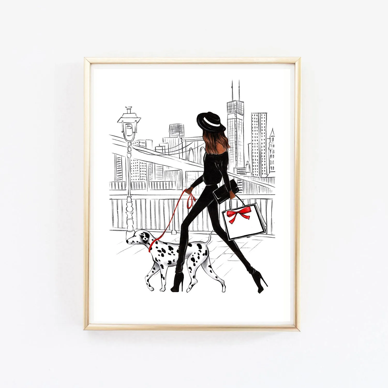 Girl with Dalmatian in New York art print fashion illustration