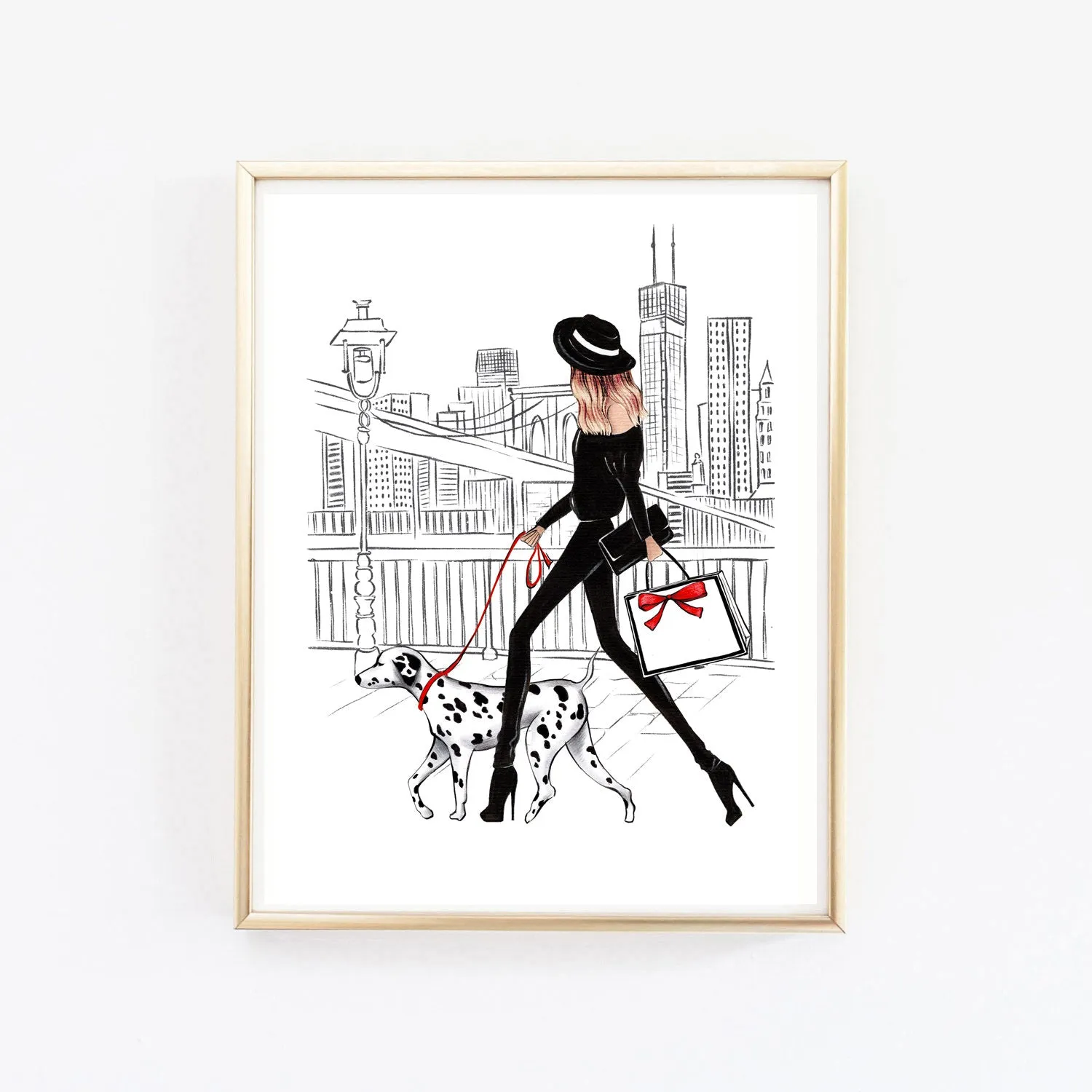 Girl with Dalmatian in New York art print fashion illustration