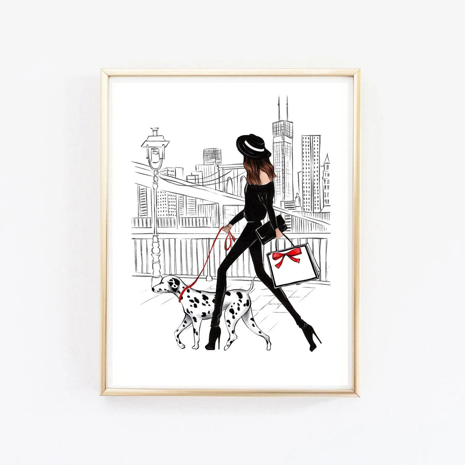 Girl with Dalmatian in New York art print fashion illustration