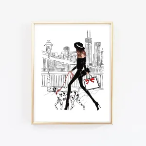 Girl with Dalmatian in New York art print fashion illustration