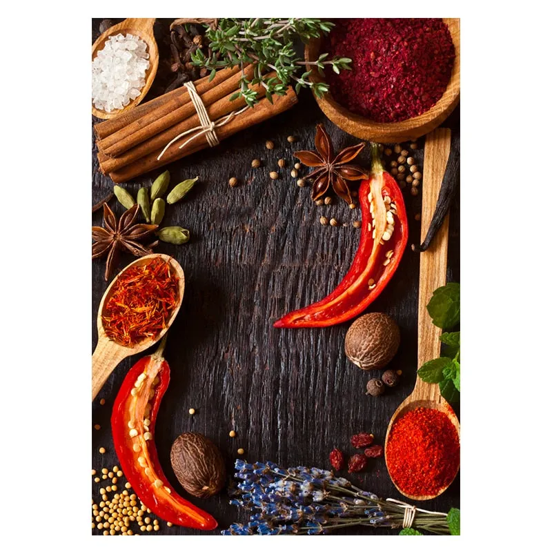 Grains, Spices, and Spoon Canvas Oil Painting: Kitchen Wall Art