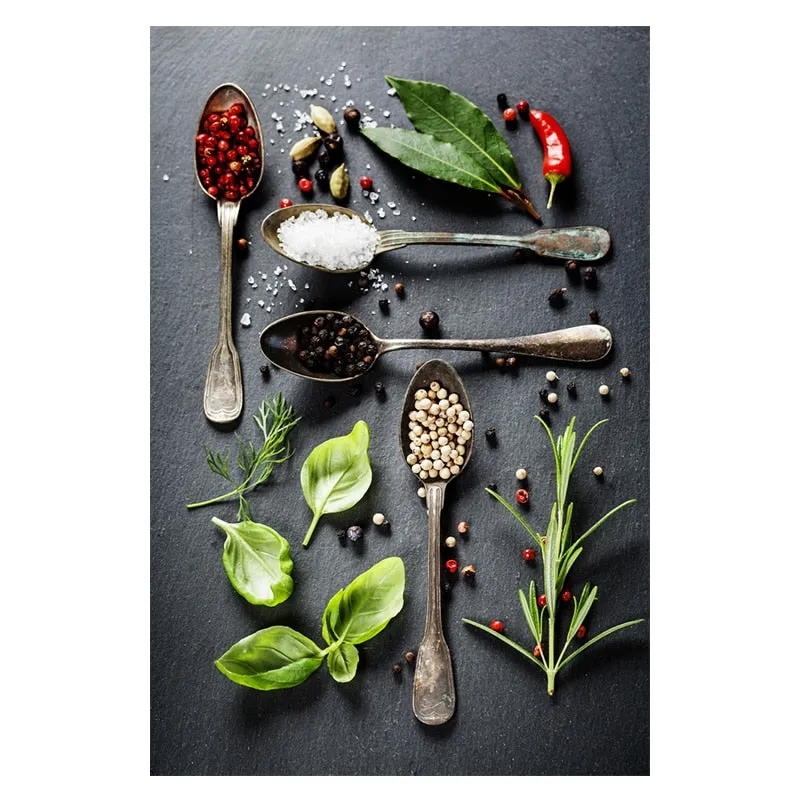 Grains, Spices, and Spoon Canvas Oil Painting: Kitchen Wall Art