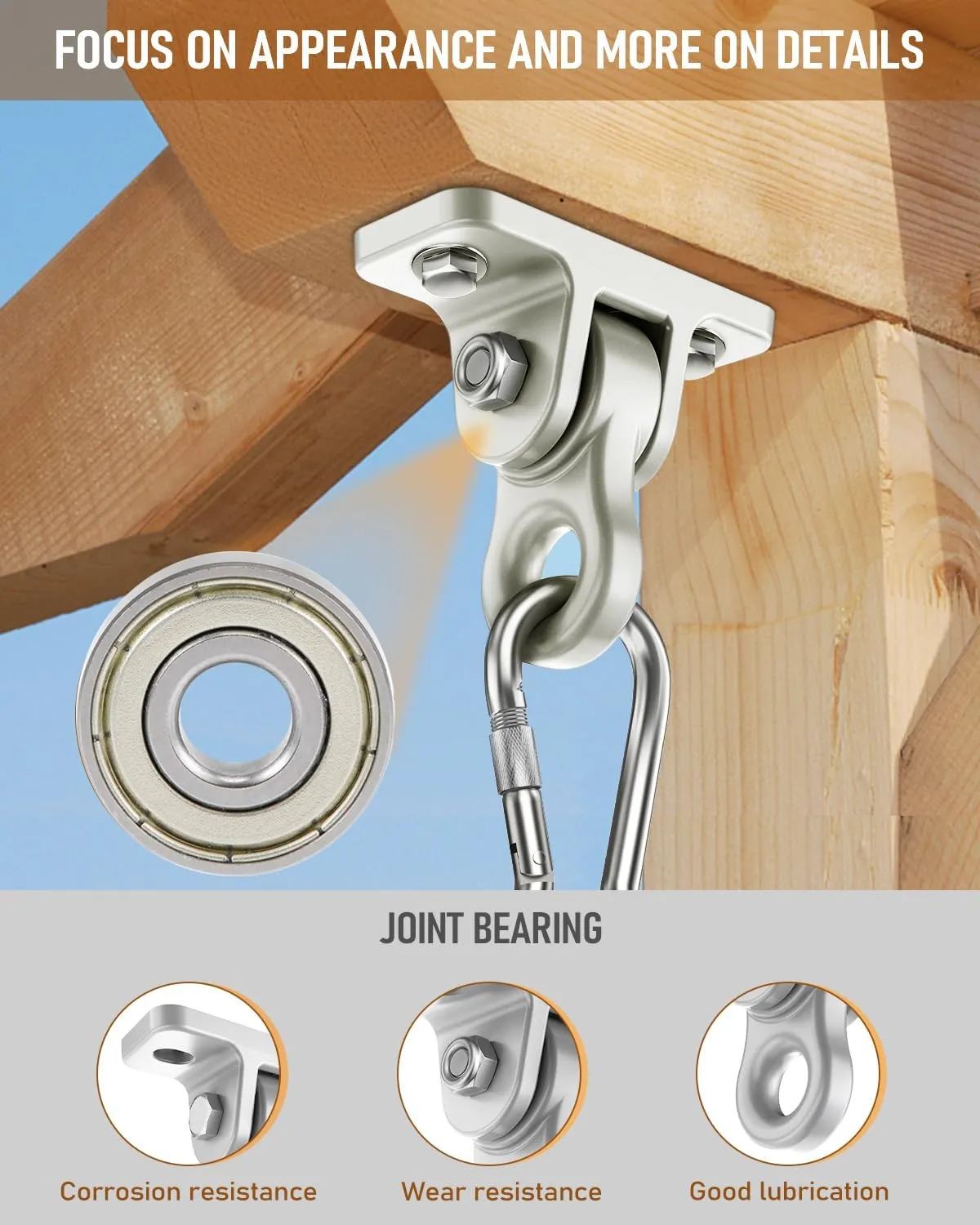 Heavy Duty Porch Swing Hangers Kit, with Screws Bolts for Wooden Sets Playground Porch Patio Yoga Seat Indoor Outdoor Hanging Snap Hooks (8 Pack Silver)