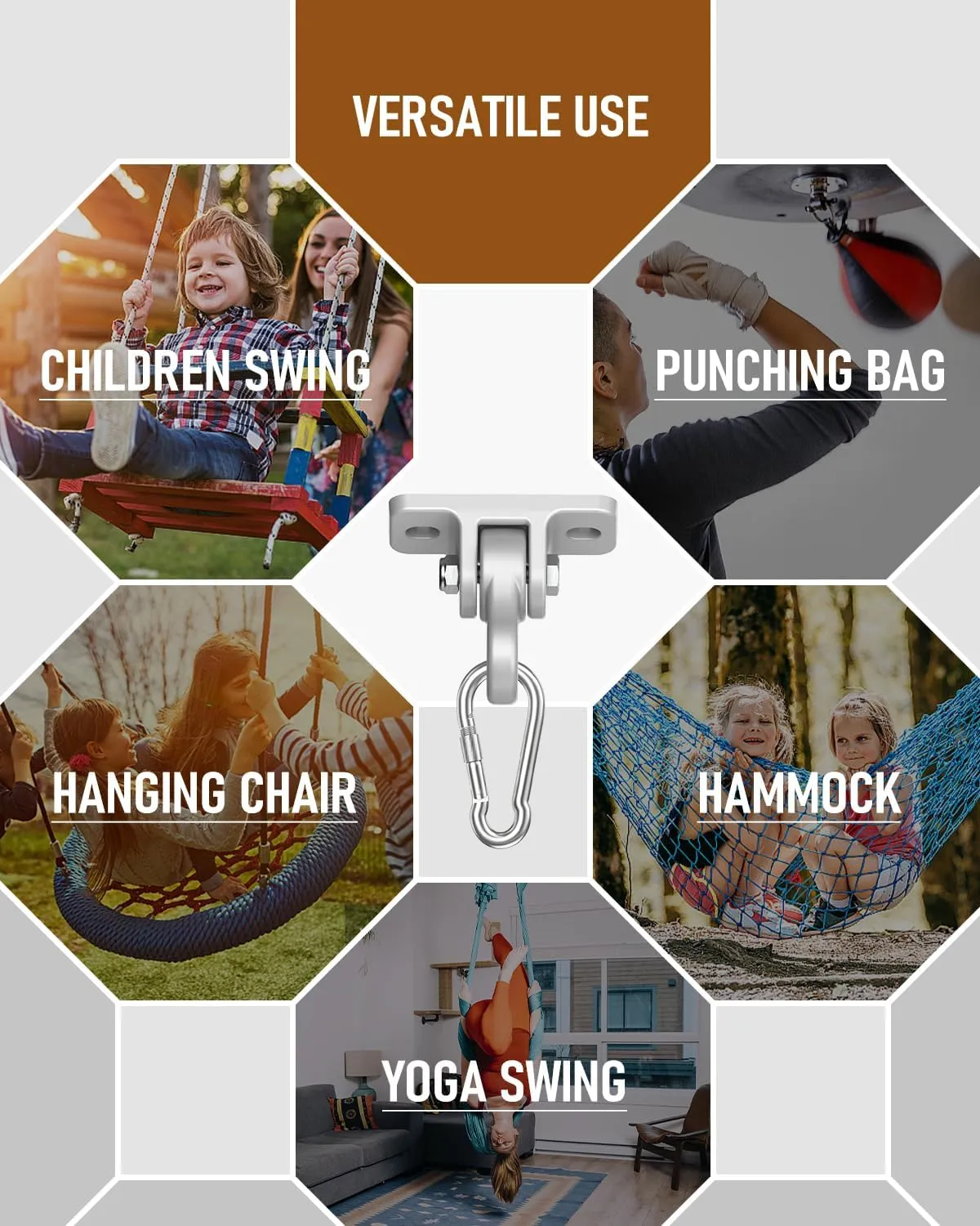 Heavy Duty Porch Swing Hangers Kit, with Screws Bolts for Wooden Sets Playground Porch Patio Yoga Seat Indoor Outdoor Hanging Snap Hooks (8 Pack Silver)